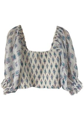 Billabong White Crop Top with Teal and Purple Print
